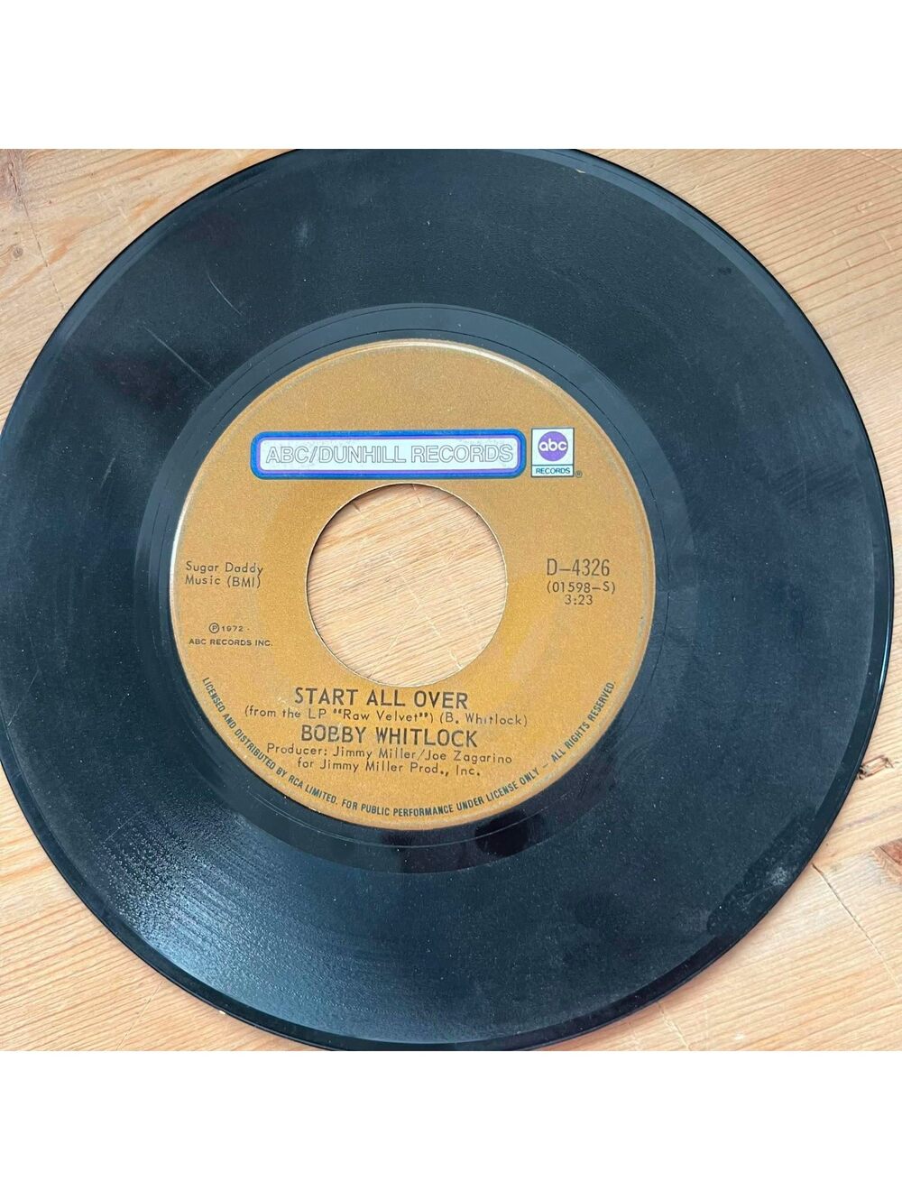 Bobby Whitlock - Start All Over/Hello L.A. Bye Bye Birmingham 45rpm VG+ R08